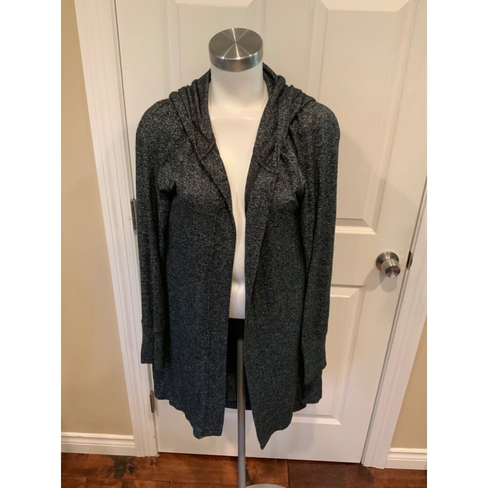 Athleta Green & Gray Long Sleeve Hooded Open Front Wrap, Size Small